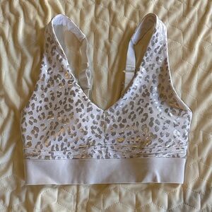 Fabletics Silver Leopard Print Sports Bra